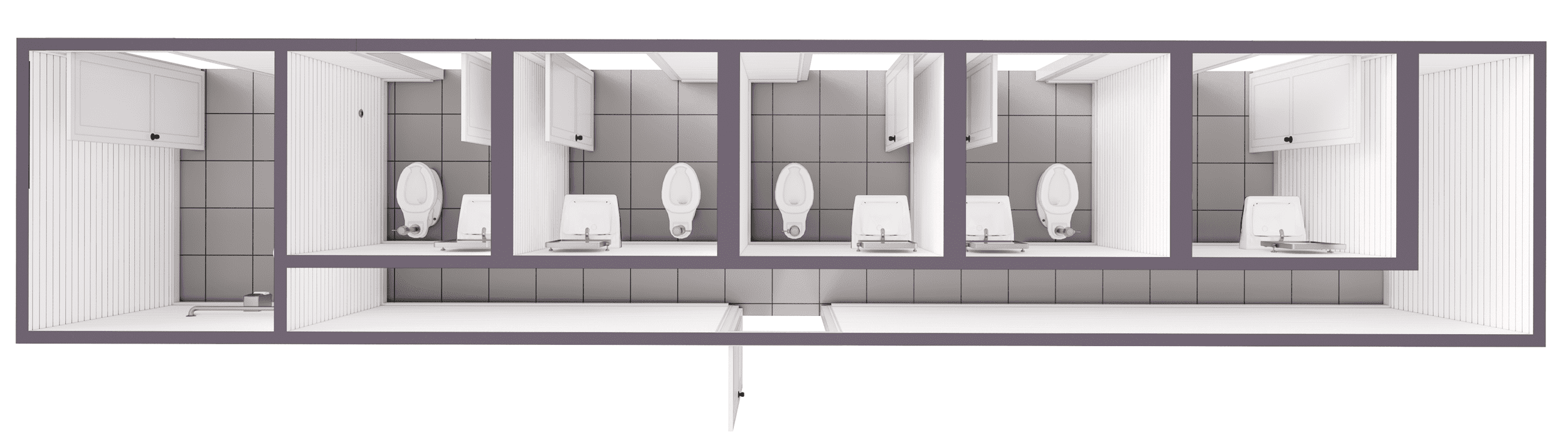 40-Foot Bathroom 5 Standard Stalls with ADA Compliant Stall & Storage